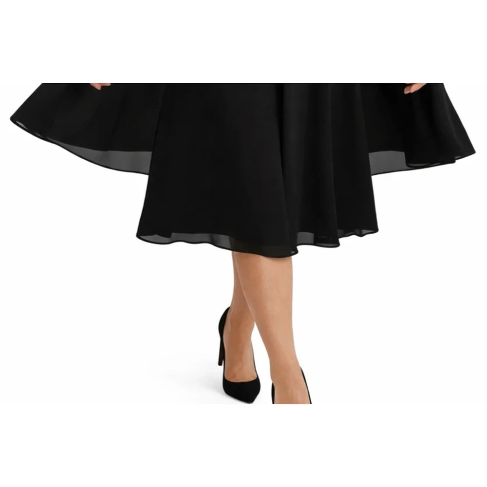 Jones New York Dress Size 12 Black Cape Swing Dress Shoulder Pads Beaded Neck - Picture 5 of 11